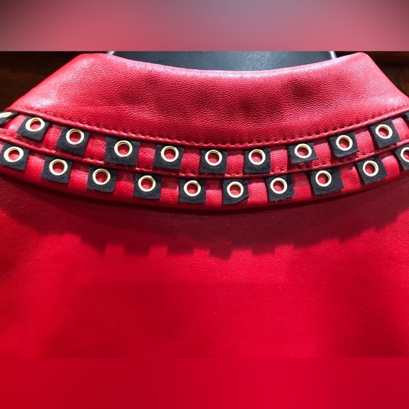 HP🎉 St John Sport by Marie Grey 100% Red Leather Grommet Full Zip Jacket Sz P - Picture 6 of 12